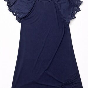 LOFT Navy Blue Flutter Sleeve Eyelet Dress Size Small